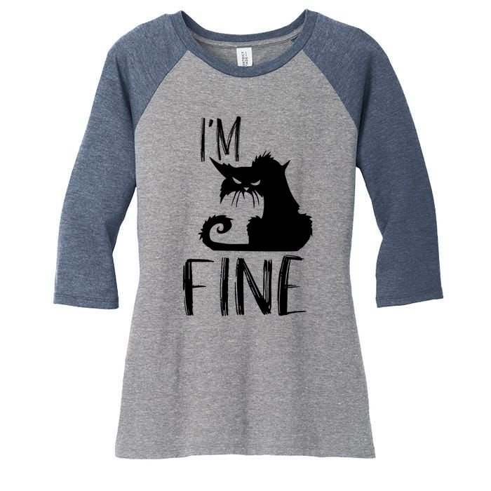 Funny I'm Fine Gift for Crazy Cat Owners, Black Cat Lover Women's Tri-Blend 3/4-Sleeve Raglan Shirt