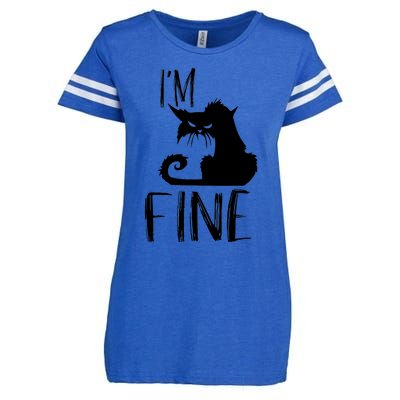 Funny I'm Fine Gift for Crazy Cat Owners, Black Cat Lover Enza Ladies Jersey Football T-Shirt