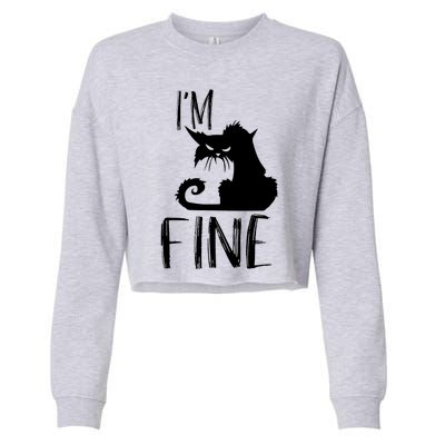 Funny I'm Fine Gift for Crazy Cat Owners, Black Cat Lover Cropped Pullover Crew