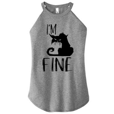 Funny I'm Fine Gift for Crazy Cat Owners, Black Cat Lover Women's Perfect Tri Rocker Tank