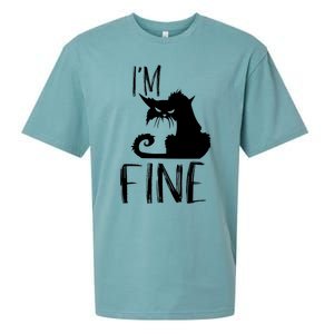 Funny I'm Fine Gift for Crazy Cat Owners, Black Cat Lover Sueded Cloud Jersey T-Shirt