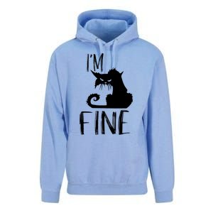 Funny I'm Fine Gift for Crazy Cat Owners, Black Cat Lover Unisex Surf Hoodie