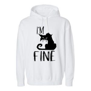 Funny I'm Fine Gift for Crazy Cat Owners, Black Cat Lover Garment-Dyed Fleece Hoodie