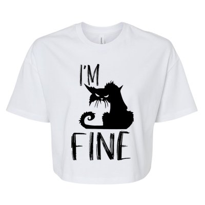 Funny I'm Fine Gift for Crazy Cat Owners, Black Cat Lover Bella+Canvas Jersey Crop Tee