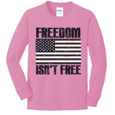 Freedom Isn't Free Vintage American Flag Memorial Day July 4 Cool Gift Kids Long Sleeve Shirt