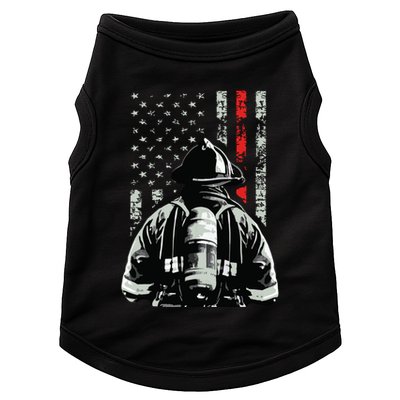 Fireman In Front Of American Flag Cool Firefighter Flag Doggie Tank