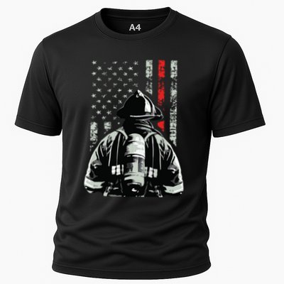 Fireman In Front Of American Flag Cool Firefighter Flag Performance Shirt