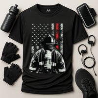 Fireman In Front Of American Flag Cool Firefighter Flag Performance Shirt