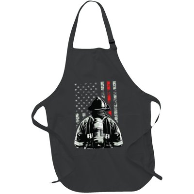 Fireman In Front Of American Flag Cool Firefighter Flag Apron