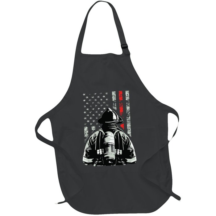 Fireman In Front Of American Flag Cool Firefighter Flag Apron