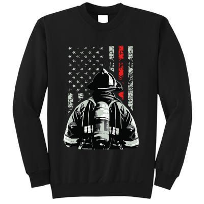 Fireman In Front Of American Flag Cool Firefighter Flag Sweatshirt