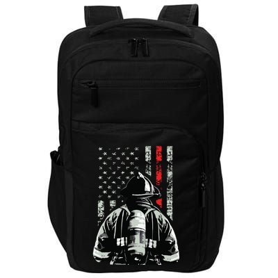 Fireman In Front Of American Flag Cool Firefighter Flag Impact Tech Backpack