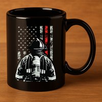 Fireman In Front Of American Flag Cool Firefighter Flag 11oz C Handle Ceramic Mug