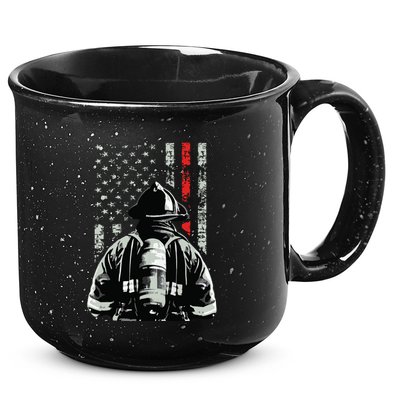 Fireman In Front Of American Flag Cool Firefighter Flag 15oz Campfire Ceramic Mug