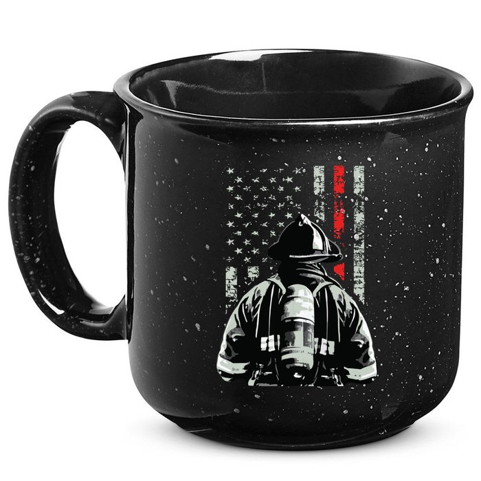 Fireman In Front Of American Flag Cool Firefighter Flag 15oz Campfire Ceramic Mug