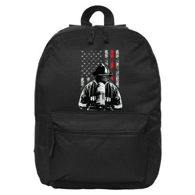 Fireman In Front Of American Flag Cool Firefighter Flag 16 in Basic Backpack