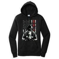 Fireman In Front Of American Flag Cool Firefighter Flag Women's Pullover Hoodie
