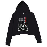 Fireman In Front Of American Flag Cool Firefighter Flag Crop Fleece Hoodie