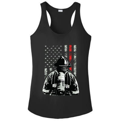 Fireman In Front Of American Flag Cool Firefighter Flag Ladies PosiCharge Competitor Racerback Tank