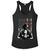 Fireman In Front Of American Flag Cool Firefighter Flag Ladies PosiCharge Competitor Racerback Tank