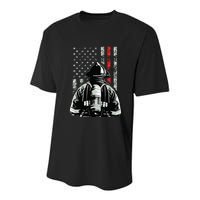 Fireman In Front Of American Flag Cool Firefighter Flag Youth Performance Sprint T-Shirt