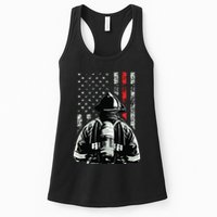 Fireman In Front Of American Flag Cool Firefighter Flag Womens Tank Top
