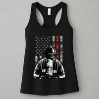 Fireman In Front Of American Flag Cool Firefighter Flag Womens Tank Top