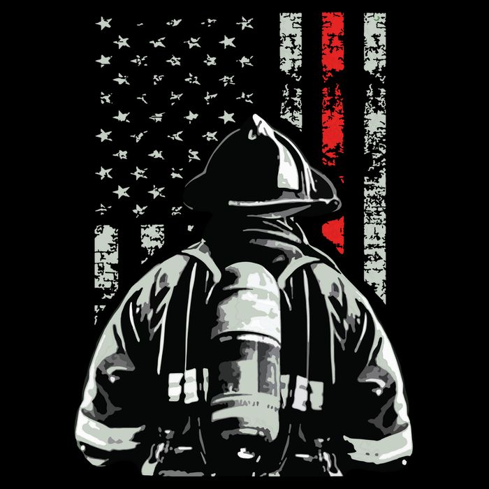 Fireman In Front Of American Flag Cool Firefighter Flag Pom Pom 12in Knit Beanie