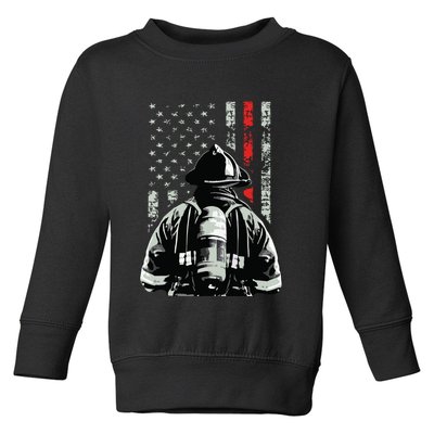 Fireman In Front Of American Flag Cool Firefighter Flag Toddler Sweatshirt