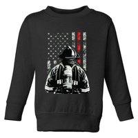 Fireman In Front Of American Flag Cool Firefighter Flag Toddler Sweatshirt