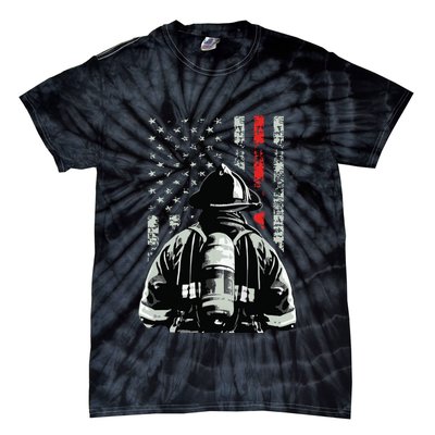 Fireman In Front Of American Flag Cool Firefighter Flag Tie-Dye T-Shirt