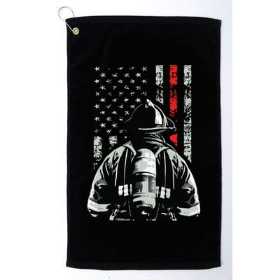 Fireman In Front Of American Flag Cool Firefighter Flag Golf Towel