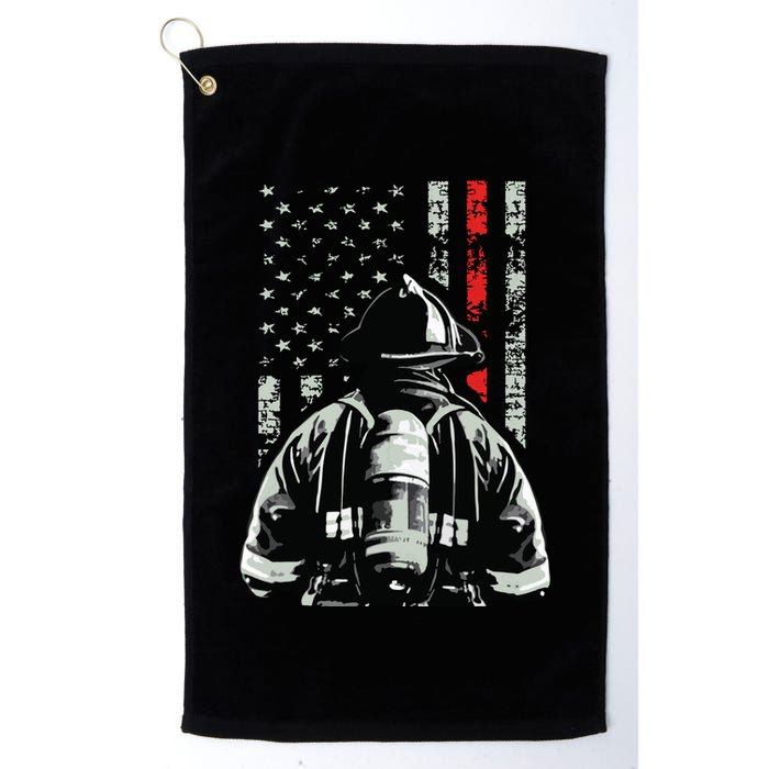 Fireman In Front Of American Flag Cool Firefighter Flag Golf Towel