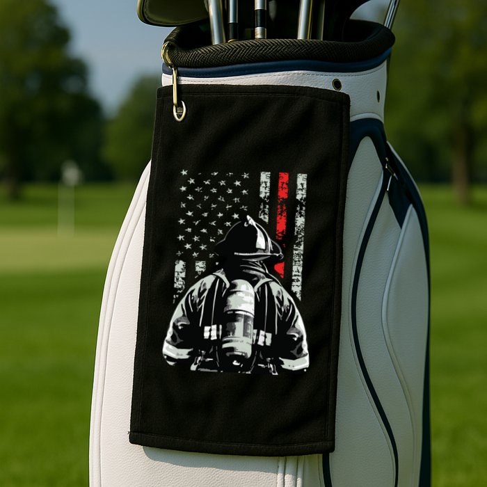 Fireman In Front Of American Flag Cool Firefighter Flag Golf Towel