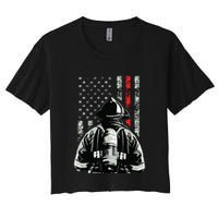 Fireman In Front Of American Flag Cool Firefighter Flag Crop Top