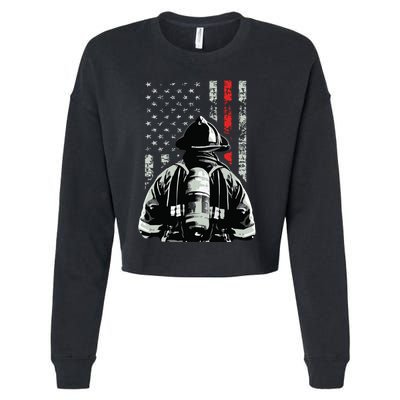 Fireman In Front Of American Flag Cool Firefighter Flag Cropped Pullover Crew