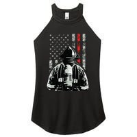 Fireman In Front Of American Flag Cool Firefighter Flag Women's Perfect Tri Rocker Tank
