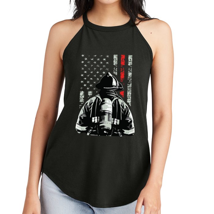 Fireman In Front Of American Flag Cool Firefighter Flag Women's Perfect Tri Rocker Tank