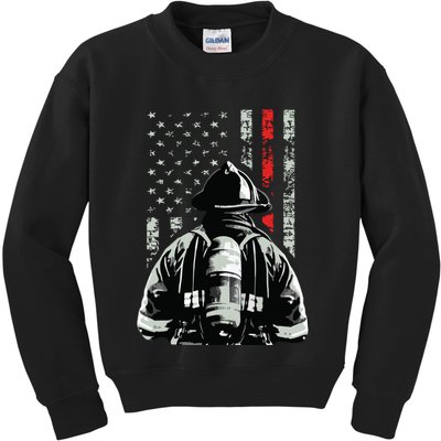 Fireman In Front Of American Flag Cool Firefighter Flag Kids Sweatshirt