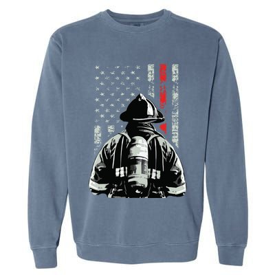 Fireman In Front Of American Flag Cool Firefighter Flag Garment-Dyed Sweatshirt