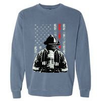 Fireman In Front Of American Flag Cool Firefighter Flag Garment-Dyed Sweatshirt