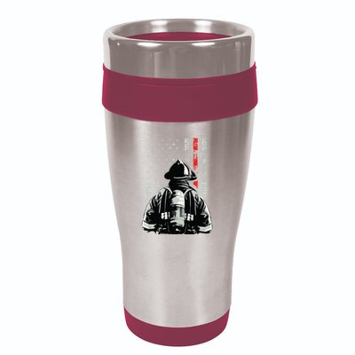 Fireman In Front Of American Flag Cool Firefighter Flag 16oz Travel Tumbler