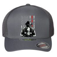Fireman In Front Of American Flag Cool Firefighter Flag Flexfit Unipanel Trucker Cap