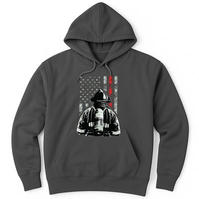 Fireman In Front Of American Flag Cool Firefighter Flag Hoodie