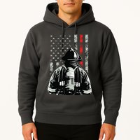 Fireman In Front Of American Flag Cool Firefighter Flag Hoodie
