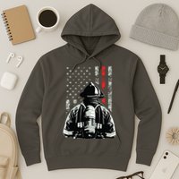 Fireman In Front Of American Flag Cool Firefighter Flag Hoodie