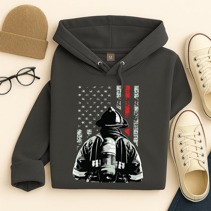 Fireman In Front Of American Flag Cool Firefighter Flag Hoodie