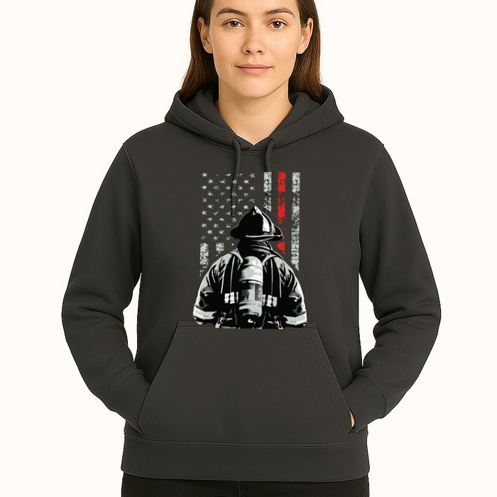 Fireman In Front Of American Flag Cool Firefighter Flag Hoodie