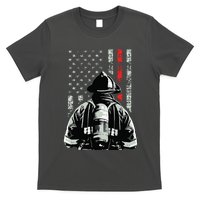 Fireman In Front Of American Flag Cool Firefighter Flag T-Shirt