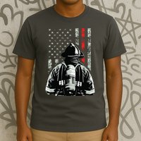 Fireman In Front Of American Flag Cool Firefighter Flag T-Shirt